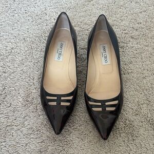 Jimmy Choo Dark Cherry Tortoiseshell  Patent Leather Kitten Heels